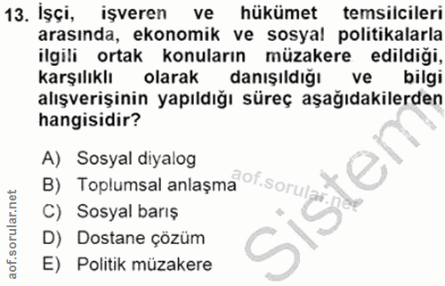 13. soru: Işçi, işveren ve hükümet temsilcileri arasında, ekonomik ve sosyal politikalarla ilgili ortak konuların müzakere edil…