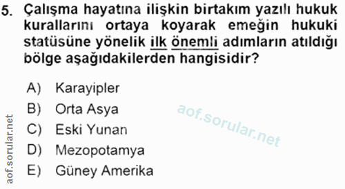 5. soru: Çalışma hayatına ilişkin birtakım yazılı hukuk kurallarını ortaya koyarak emeğin hukuki statüsüne yönelik ilk önemli…