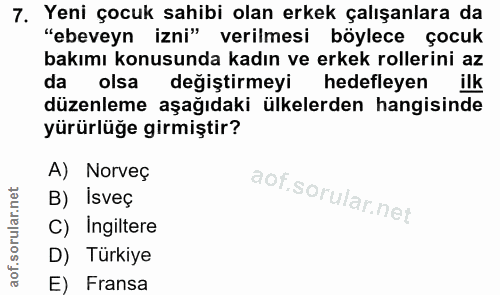 7. soru: Yeni çocuk sahibi olan erkek çalışanlara da "ebeveyn izni" verilmesi böylece çocuk bakımı konusunda kadın ve erkek ro…