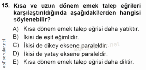 15. soru: Kısa ve uzun dönem emek talep eğrileri karşılaştırıldığında aşağıdakilerden hangisi söylenebilir? A) Kısa dönem emek…