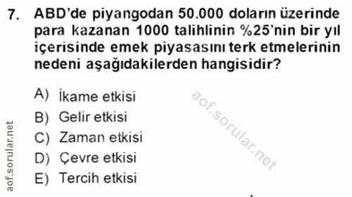 7. soru: ABD'de piyangodan 50.000 doların üzerinde para kazanan 1000 talihlinin %25'nin bir yıl içerisinde emek piyasasını ter…