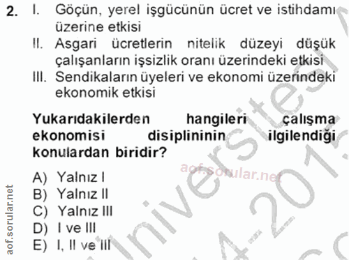 2. soru: I. Göçün, yerel işgücünün ücret ve istihdamı üzerine etkisi II. Asgari ücretlerin nitelik düzeyi düşük çalışanların i…