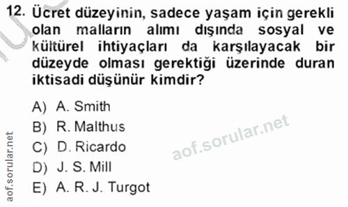 12. soru: Ücret düzeyinin, sadece yaşam için gerekli olan mallarin alımı dışında sosyal ve kültürel ihtiyaçları da karşılayacak…