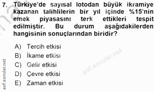 7. soru: Türkiye'de sayısal lotodan büyük ikramiye kazanan talihlilerin bir yıl içinde %15'nin emek piyasasını terk ettikleri…