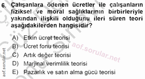 6. soru: Çalışanlara ödenen ücretler ile çalışanların fiziksel ve moral sağlıklarının birbirleriyle yakından ilişkili olduğunu…