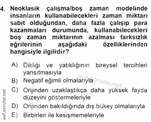 4. soru: Neoklasik çalışma/boş zaman modelinde insanların kullanabilecekleri zaman miktarı sabit olduğundan, daha fazla çalışı…