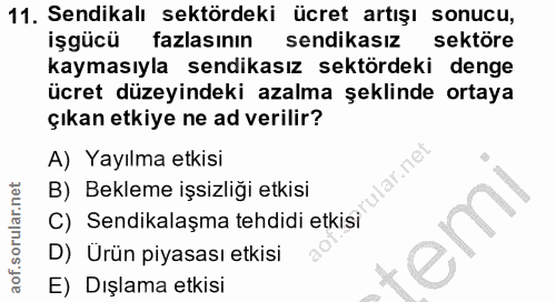 11. soru: Sendikalı sektördeki ücret artışı sonucu, işgücü fazlasının sendikasız sektöre kaymasıyla sendikasız sektördeki denge…