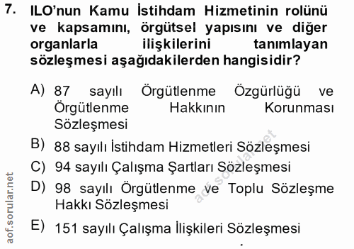 7. soru: ILO'nun Kamu İstihdam Hizmetinin rolünü ve kapsamını, örgütsel yapısını ve diğer organlarla ilişkilerini tanımlayan s…