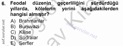 6. soru: Feodal düzenin geçerliliğini sürdürdüğü yıllarda, kölelerin yerini aşağıdakilerden hangisi almıştır? A) rahmanlar B)…