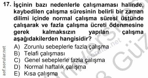17. soru: İşçinin bazı nedenlerle çalışmaması halinde, kaybedilen çalışma süresinin belirli bir zaman dilimi içinde normal çalı…