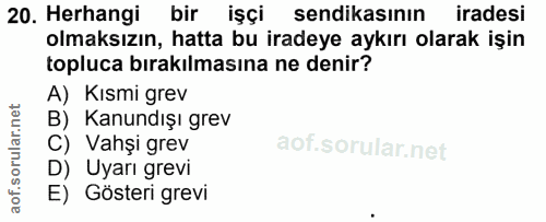 20. soru: Herhangi bir işçi sendikasının iradesi olmaksızın, hatta bu iradeye aykırı olarak işin topluca bırakılmasına ne denir…