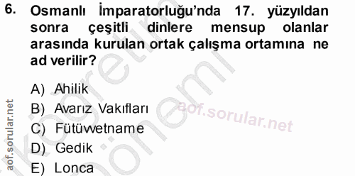 6. soru: Osmanlı İmparatorluğu'nda 17. yüzyıldan sonra çeşitli dinlere mensup olanlar arasında kurulan ortak çalışma ortamına…