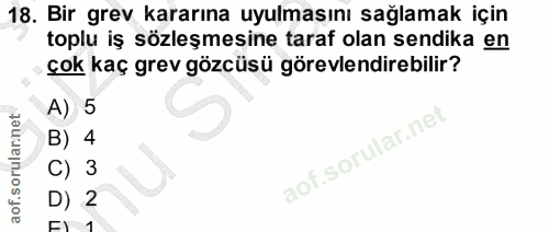 18. soru: Bir grev kararına uyulmasını sağlamak için toplu iş sözleşmesine taraf olan sendika en çok kaç grev gözcüsü görevlend…
