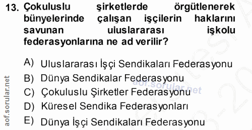 13. soru: Çokuluslu şirketlerde örgütlenerek bünyelerinde çalışan işçilerin haklarını savunan uluslararası işkolu federasyonlar…