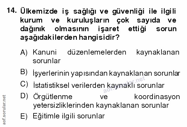 14. soru: Ülkemizde iş sağlığı ve güvenliği ile ilgili kurum ve kuruluşların çok sayıda ve dağınık olmasının işaret ettiği soru…