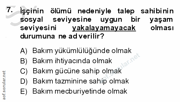 7. soru: İşçinin ölümü nedeniyle talep sahibinin sosyal seviyesine uygun bir yaşam seviyesini yakalayamayacak olması durumuna…