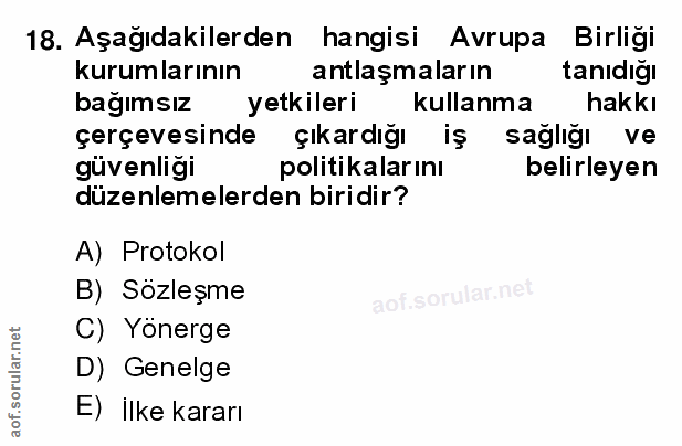 18. soru: Aşağıdakilerden hangisi Avrupa Birliği kurumlarının antlaşmaların tanıdığı bağımsız yetkileri kullanma hakkı çerçeves…