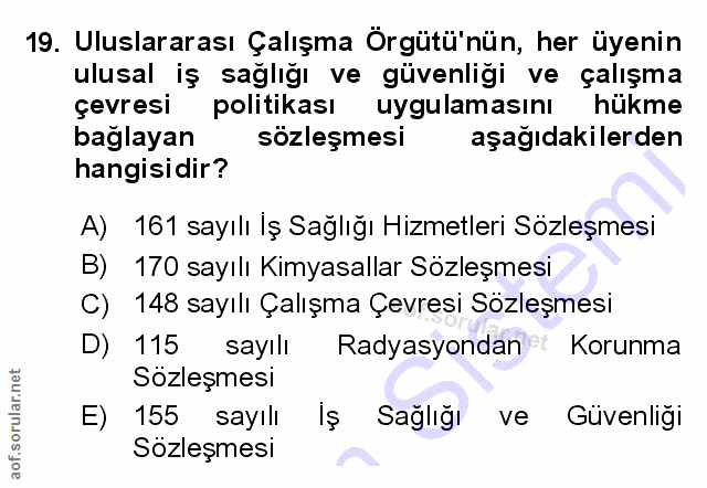 19. soru: Uluslararası Çalışma Örgütü'nün, her üyenin ulusal iş sağlığı ve güvenliği ve çalışma çevresi politikası uygulamasını…