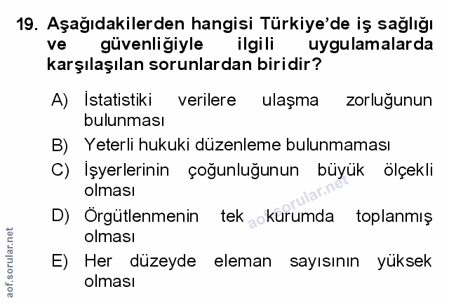 19. soru: Aşağıdakilerden hangisi Türkiye'de iş saglığı ve güvenliğiyle ilgili uygulamalarda karşılaşılan sorunlardan biridir?…