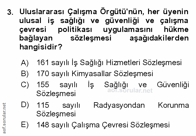 3. soru: Uluslararası Çalışma Örgütü'nün, her üyenin ulusal iş sağlığı ve güvenliği ve çalışma çevresi politikası uygulamasını…