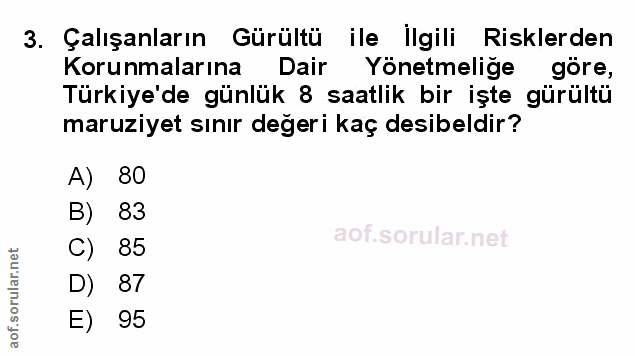 3. soru: Çalışanların Gürültü ile İlgili Risklerden Korunmalarına Dair Yönetmeliğe göre, Türkiye'de günlük 8 saatlik bir işte…