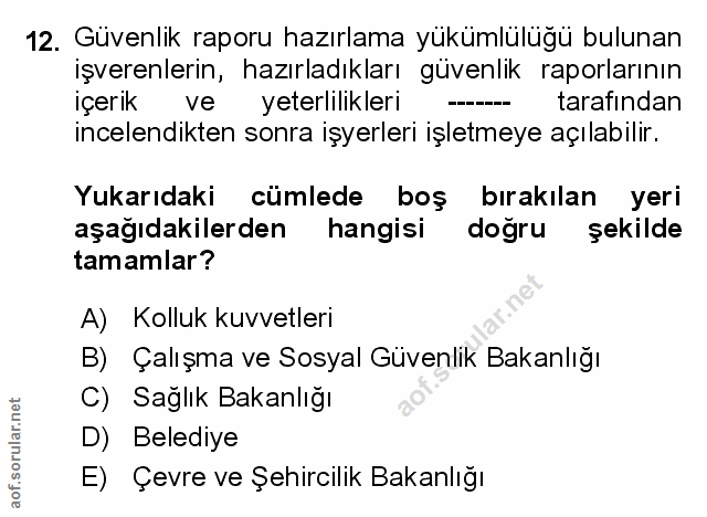 12. soru: Güvenlik raporu hazırlama yükümlülüğü bulunan işverenlerin, hazırladıkları güvenlik raporlarının içerık ve yeterlilik…