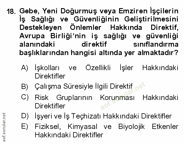 18. soru: Gebe, Yeni Doğurmuş veya Emziren Işçilerin İş Sağlığı ve Güvenliğinin Geliştirilmesini Destekleyen Önlemler Hakkında…