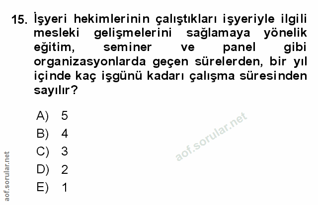 15. soru: Işyeri hekimlerinın çalıştıkları işyeriyle ilgıli mesleki gelişmelerini saglamaya yönelik egitim, seminer ve panel gi…