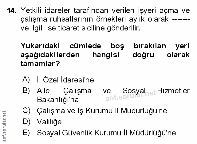 14. soru: Yetkili idareler tarafından verilen işyeri açma ve çalışma ruhsatlarının örnekleri aylık olarak -- ve ilgili ise tica…