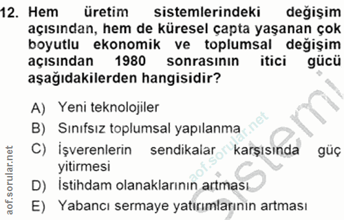 12. soru: Hem üretim sistemlerindeki değişim açısından, hem de küresel çapta yaşanan çok boyutlu ekonomik ve toplumsal değişim…