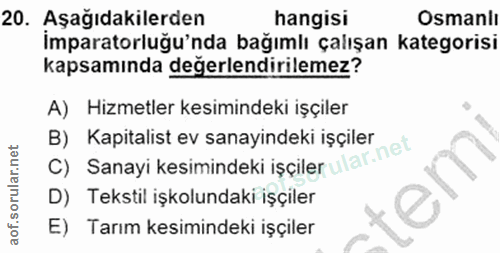 20. soru: Aşağıdakilerden hangisi Osmanlı İmparatorluğu'nda bağımlı çalışan kategorisi kapsamında değerlendirilemez? A) Hizmetl…