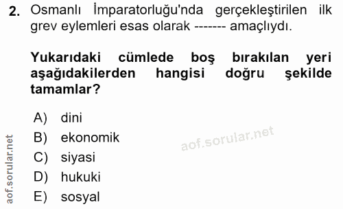 2. soru: Osmanlı İmparatorluğu'nda gerçekleştirilen ilk grev eylemleri esas olarak --- amaçlıydı. Yukarıdaki cümlede boş bırak…