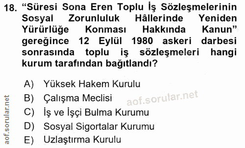 18. soru: "Süresi Sona Eren Toplu İş Sözleşmelerinin Sosyal Zorunluluk Hâllerinde Yeniden Yürürlüğe Konması Hakkında Kanun" ger…