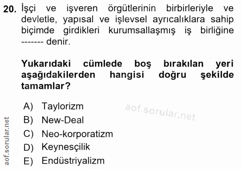 20. soru: İşçi ve işveren örgütlerinin birbirleriyle ve devletle, yapısal ve işlevsel ayrıcalıklara sahip biçimde girdikleri ku…
