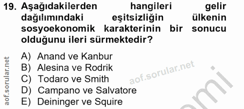 19. soru: Aşağıdakilerden hangileri gelir dağılımındaki eşitsizliğin ülkenin sosyoekonomik karakterinin bir sonucu olduğunu ile…