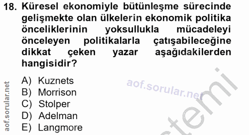 18. soru: Küresel ekonomiyle bütünleşme sürecinde gelişmekte olan ülkelerin ekonomik politika önceliklerinin yoksullukla mücade…