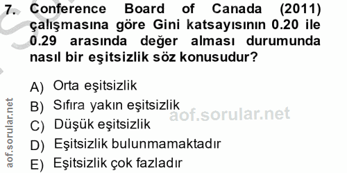 7. soru: Conference Board of Canada (2011) çalışmasına göre Gini katsayısının 0.20 ile 0.29 arasında değer alması durumunda na…
