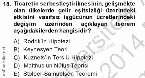 18. soru: Ticaretin serbestleştirilmesinin, gelişmekte olan ülkelerde gelir eşitsizliği üzerindeki etkisini vasıfsız işgücünün…