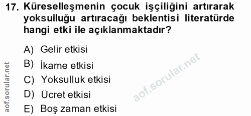 17. soru: Küreselleşmenin çocuk işçiliğini artırarak yoksulluğu artıracağı beklentisi literatürde hangi etki ile açıklanmaktadı…