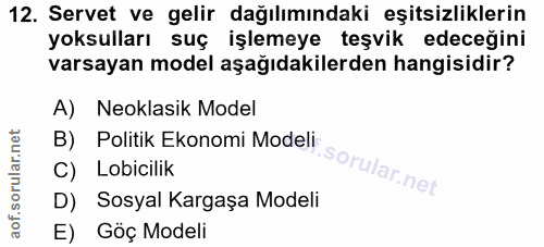 12. soru: Servet ve gelir dağılımındaki eşitsizliklerin yoksulları suç işlemeye teşvik edeceğini varsayan model aşağıdakilerden…