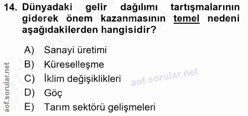 14. soru: Dünyadaki gelir dağılımı tartışmalarının giderek önem kazanmasının temel nedeni aşağıdakilerden hangisidir? A) Sanayi…