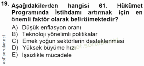 19. soru: Aşağıdakilerden hangisi 61. Hükümet Programında istihdamı artırmak için en Önemli faktör olarak belirtilmektedir? A)…