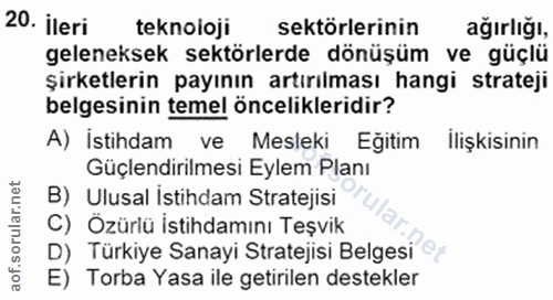 20. soru: İleri teknoloji sektörlerinin ağırlığı, geleneksek sektörlerde dönüşüm ve güçlü şirketlerin payının artırılması hangi…