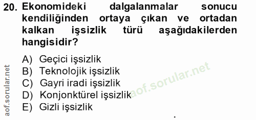 20. soru: Ekonomideki dalgalanmalar sonucu kendiliğinden ortaya çıkan ve ortadan kalkan işsizlik türü aşağıdakilerden hangisidi…