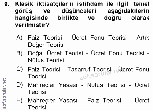 9. soru: Klasik iktisatçıların istihdam ile ilgili temel görüş ve düşünceleri aşağıdakilerin hangisinde birlikte ve doğru olar…