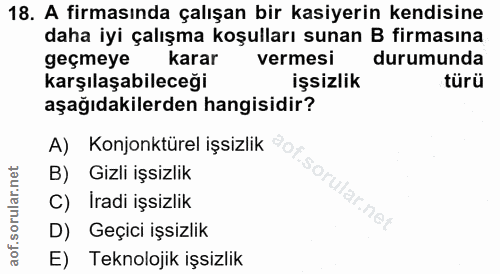 18. soru: A firmasında çalışan bir kasiyerin kendisine daha iyi çalışma koşulları sunan B firmasına geçmeye karar vermesi durum…