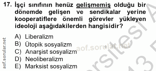 17. soru: İşçi sınıfının henüz gelişmemiş olduğu bir dönemde gelişen ve sendikalar yerine kooperatiflere önemli görevler yükley…