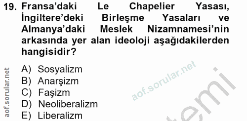 19. soru: Fransa'daki Le Chapelier Yasası, Ingiltere'deki Birleşme Yasaları ve Almanya'daki Meslek Nizamnamesi'nin arkasında ye…