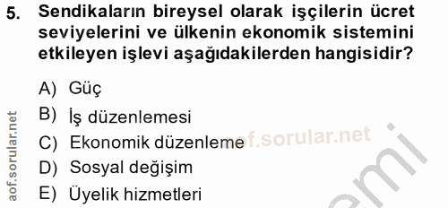 5. soru: Sendikaların bireysel olarak işçilerin ücret seviyelerini ve ülkenin ekonomik sistemini etkileyen işlevi aşağıdakiler…