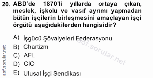 20. soru: ABD'de 1870'li yıllarda ortaya çıkan, meslek, işkolu ve vasıf ayrımı yapmadan bütün işçilerin birleşmesini amaçlayan…